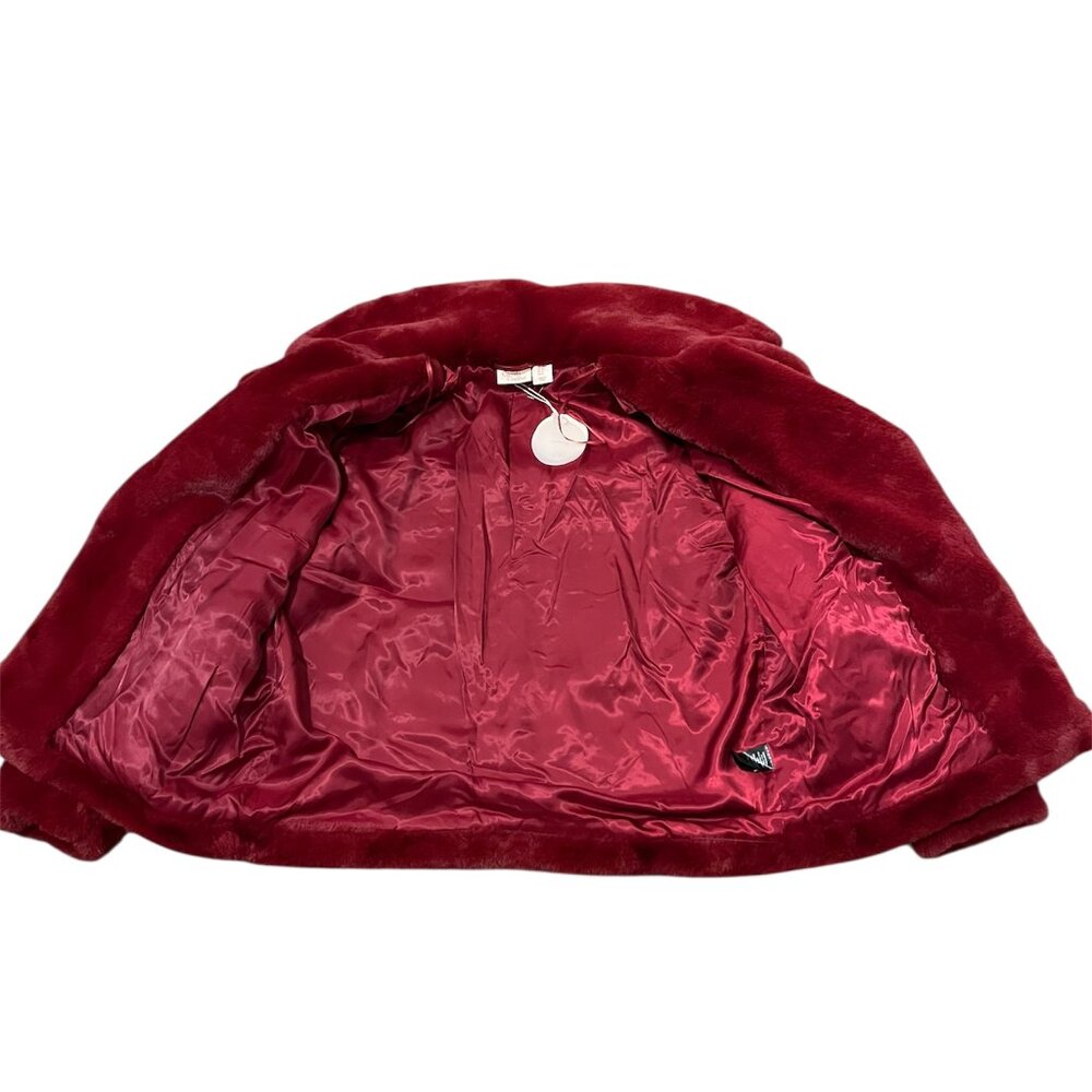 Camila Coelho Faux Fur Coat Burgundy Deep Red Size: Medium - Picture 4 of 9